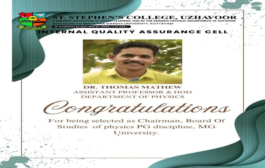 Appointment as Chairperson, Board of Studies (Physics PG), MG University